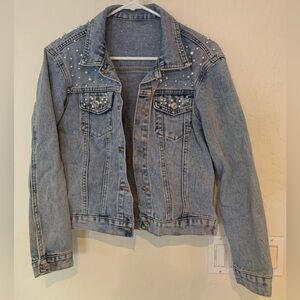 Pearled denim jacket jean jacket